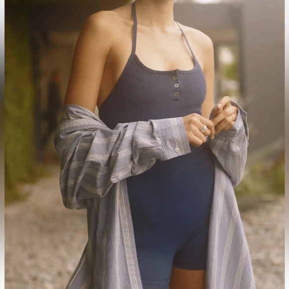 MADEWELL Seamless Halter Biker Unitard in Navy Size S/M Style #NL317 - Picture 1 of 9
